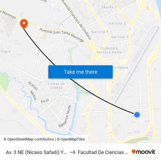 Av. 3 NE (Nicaso Safadi) Y 6 Pasaje 11a NE to Facultad De Ciencias Naturales (Ug) map