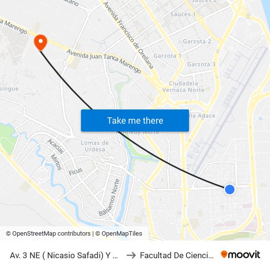 Av. 3 NE ( Nicasio Safadi) Y Calle 12 NE (Plaza Dañin) to Facultad De Ciencias Naturales (Ug) map