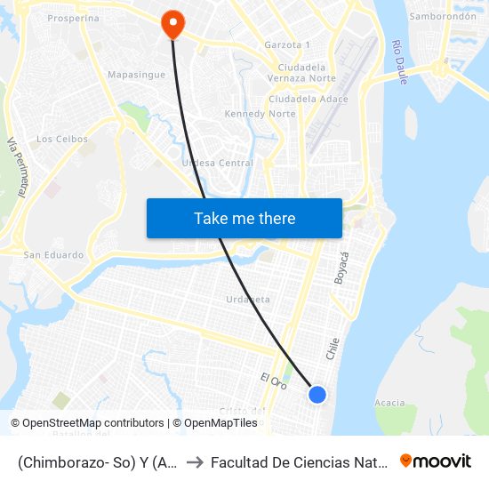 (Chimborazo- So) Y (Azuay - So) to Facultad De Ciencias Naturales (Ug) map