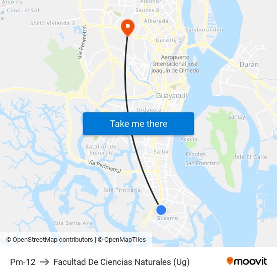 Pm-12 to Facultad De Ciencias Naturales (Ug) map