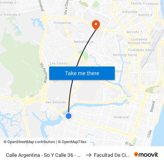 Calle Argentina - So Y Calle 36 - So ( Monseñorcesar Antonio Mosdquera) to Facultad De Ciencias Naturales (Ug) map