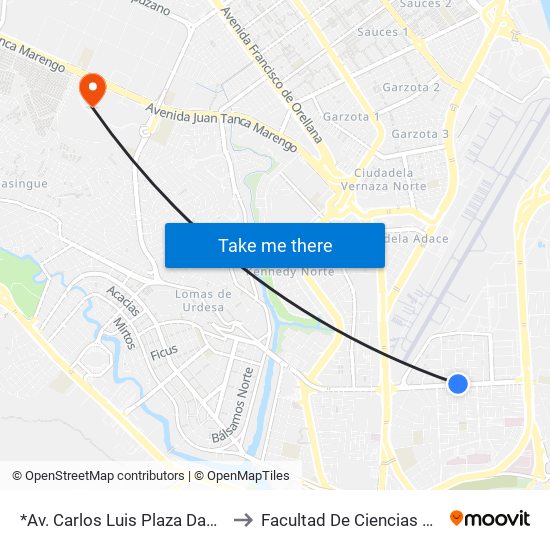 *Av. Carlos Luis Plaza Dañin Y Luis Lopez to Facultad De Ciencias Naturales (Ug) map