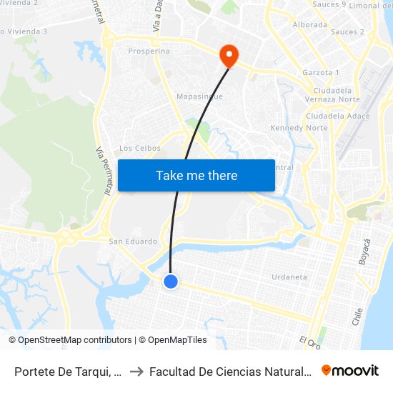 Portete De Tarqui, 6017 to Facultad De Ciencias Naturales (Ug) map