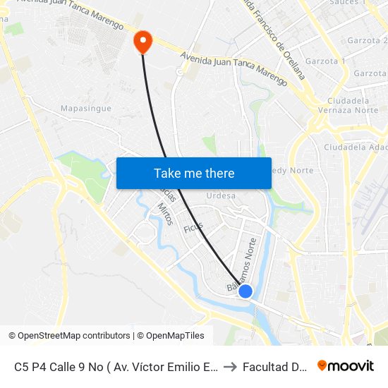 C5 P4 Calle 9 No ( Av. Víctor Emilio Estrada) Y Av. 23 No (Otto Arosemena) (Parque República De Uruguay) to Facultad De Ciencias Naturales (Ug) map