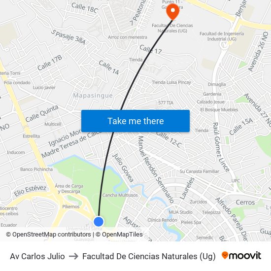 Av Carlos Julio to Facultad De Ciencias Naturales (Ug) map