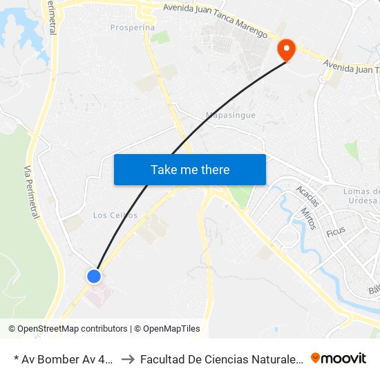 * Av Bomber Av 47 No to Facultad De Ciencias Naturales (Ug) map