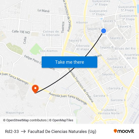 Rd2-33 to Facultad De Ciencias Naturales (Ug) map