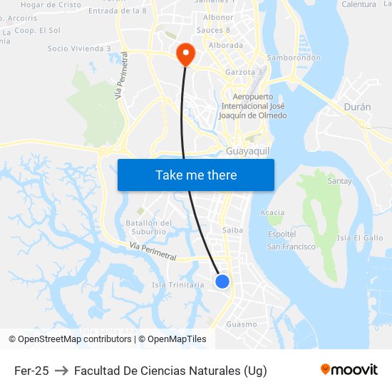 Fer-25 to Facultad De Ciencias Naturales (Ug) map