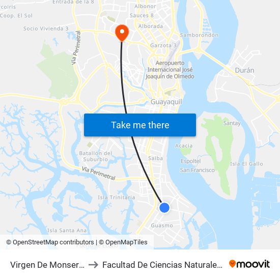Virgen De Monserrate to Facultad De Ciencias Naturales (Ug) map