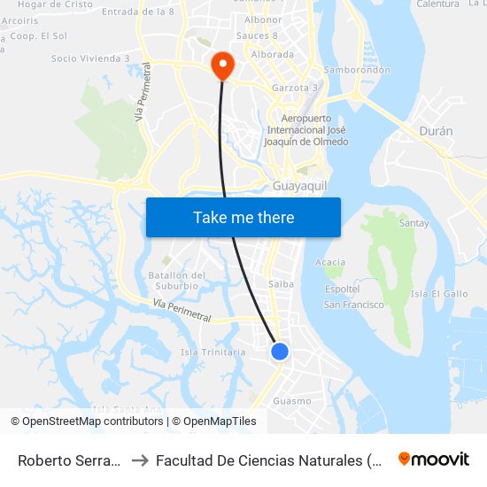 Roberto Serrano to Facultad De Ciencias Naturales (Ug) map