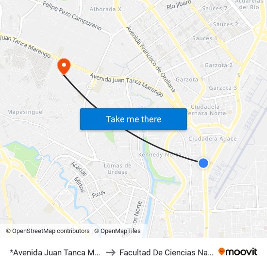 *Avenida Juan Tanca Marengo, 107 to Facultad De Ciencias Naturales (Ug) map
