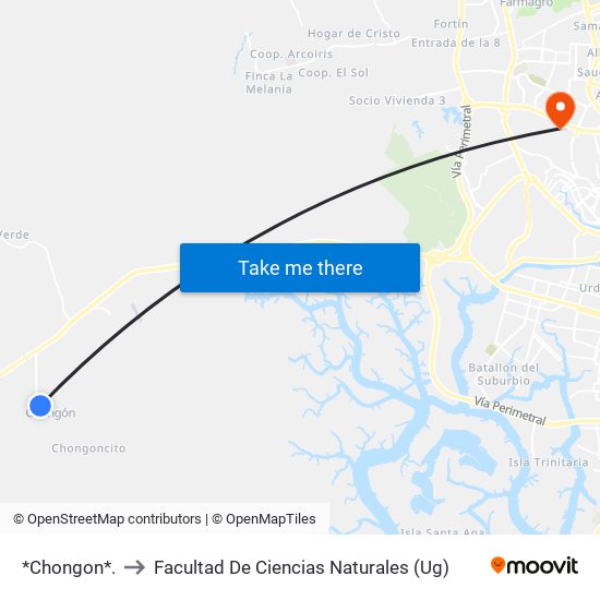 *Chongon*. to Facultad De Ciencias Naturales (Ug) map