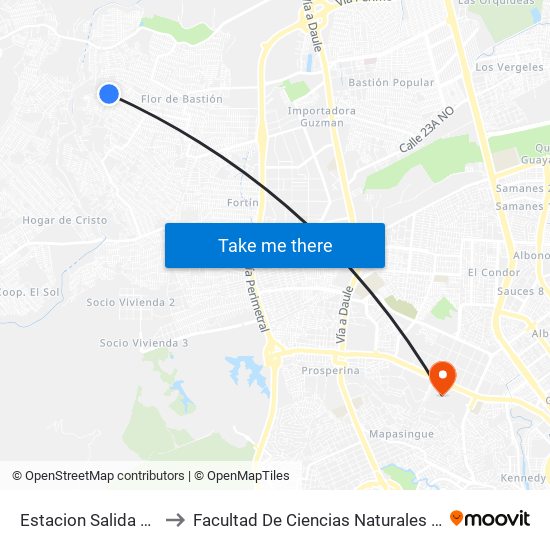 Estacion Salida 114 to Facultad De Ciencias Naturales (Ug) map