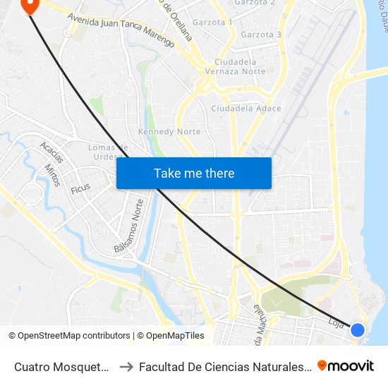 Cuatro Mosqueteros to Facultad De Ciencias Naturales (Ug) map