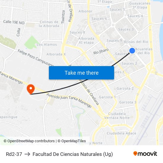 Rd2-37 to Facultad De Ciencias Naturales (Ug) map