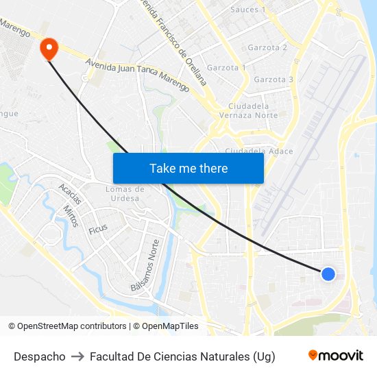 Despacho to Facultad De Ciencias Naturales (Ug) map