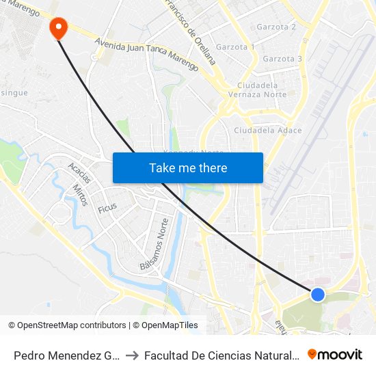 Pedro Menendez Gilbert to Facultad De Ciencias Naturales (Ug) map