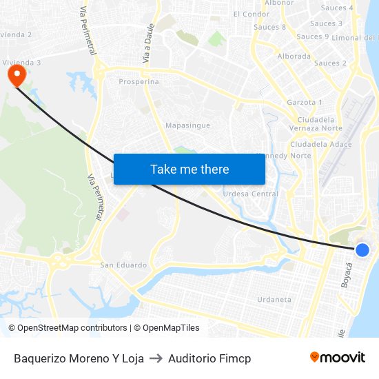 Baquerizo Moreno Y Loja to Auditorio Fimcp map
