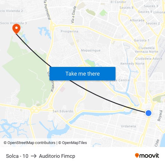 Solca - 10 to Auditorio Fimcp map