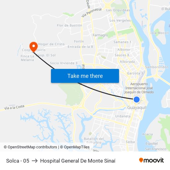 Solca - 05 to Hospital General De Monte Sinaí map