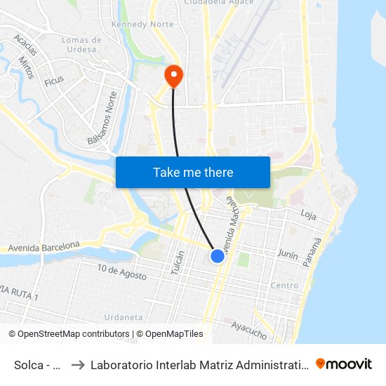 Solca - 10 to Laboratorio Interlab Matriz Administrativa map