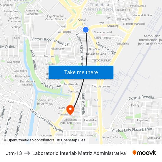 Jtm-13 to Laboratorio Interlab Matriz Administrativa map