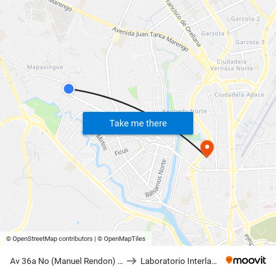 Av 36a No (Manuel Rendon) Y 3er Callejon 12a (3er Cj. 12a to Laboratorio Interlab Matriz Administrativa map