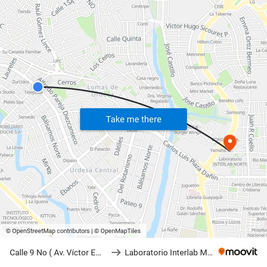 Calle 9 No ( Av. Víctor Emilio Estrada) E Ilanes to Laboratorio Interlab Matriz Administrativa map