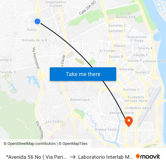 *Avenida 56 No ( Via Perimetral) - Mall El Fortín to Laboratorio Interlab Matriz Administrativa map