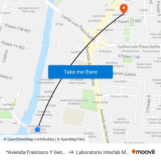 *Avenida Francisco Y General Francisco Bolona to Laboratorio Interlab Matriz Administrativa map