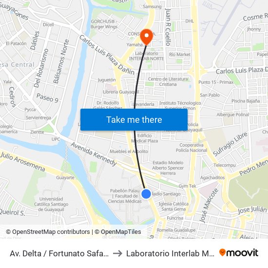 Av. Delta / Fortunato Safadi  Y  5to Callejon 8 No to Laboratorio Interlab Matriz Administrativa map