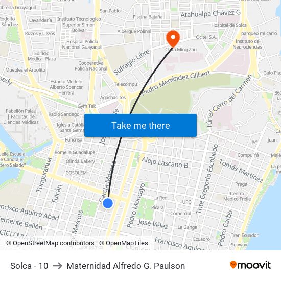 Solca - 10 to Maternidad Alfredo G. Paulson map
