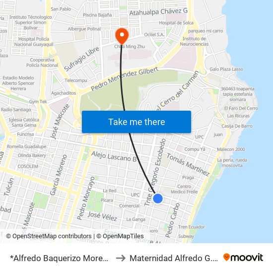 *Alfredo Baquerizo Moreno Y Junín to Maternidad Alfredo G. Paulson map