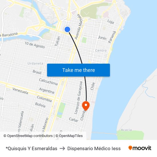 *Quisquis Y Esmeraldas to Dispensario Médico Iess map