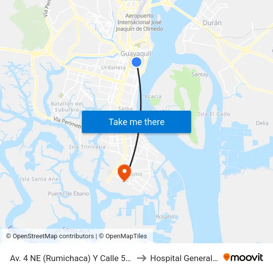 Av. 4 NE (Rumichaca)  Y Calle 5 Se  (Clemente Ballen) to Hospital General Guasmo Sur map