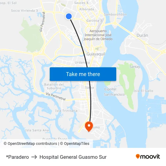 *Paradero to Hospital General Guasmo Sur map