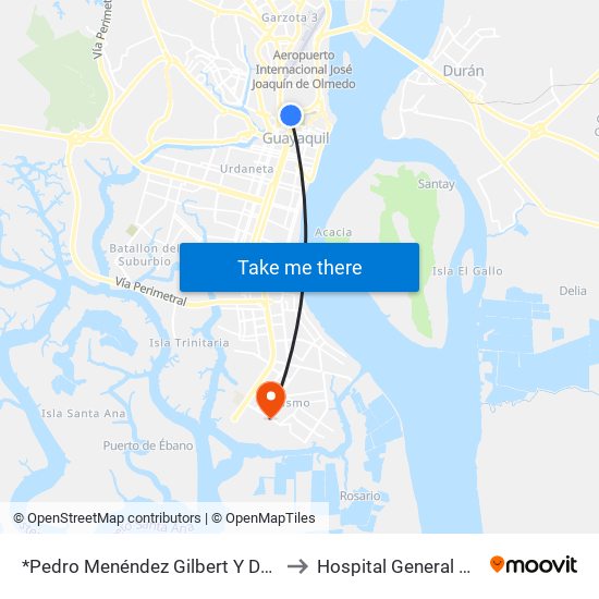 *Pedro Menéndez Gilbert Y De La Democracia. to Hospital General Guasmo Sur map