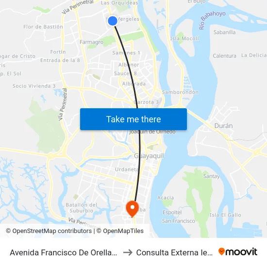 Avenida Francisco De Orellana to Consulta Externa Iess map