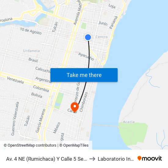 Av. 4 NE (Rumichaca)  Y Calle 5 Se  (Clemente Ballen) to Laboratorio Interlab Sur map