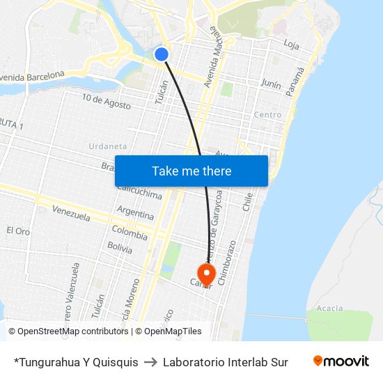 *Tungurahua Y Quisquis to Laboratorio Interlab Sur map