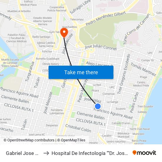 Gabriel Jose De Luque, 805y to Hospital De Infectología ""Dr. Jose Daniel Rodriguez Maridueña"" map