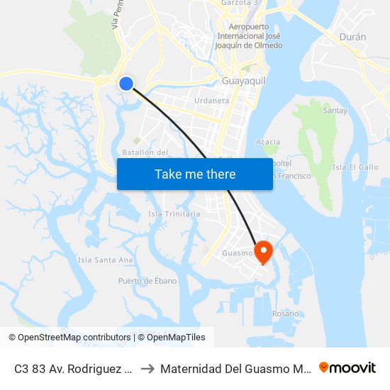 C3 83 Av. Rodriguez Bonin Y Calle 2a So to Maternidad Del Guasmo Matilde Hidago De Procel map