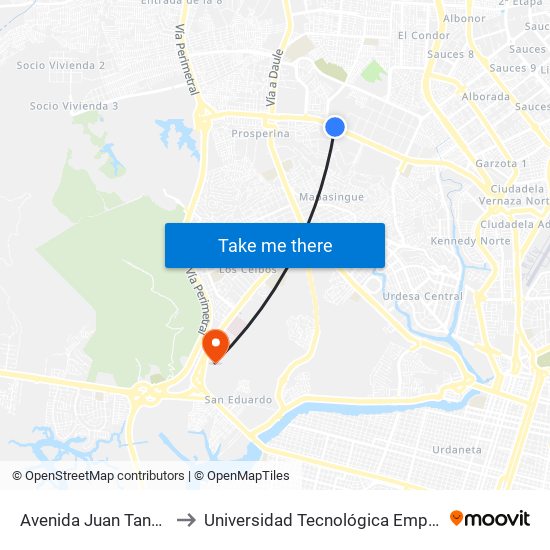 Avenida Juan Tanca Marengo, 1 to Universidad Tecnológica Empresarial De Guayaquil map