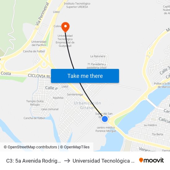 C3: 5a  Avenida Rodriguez Bonin Y Calle 3 So to Universidad Tecnológica Empresarial De Guayaquil map