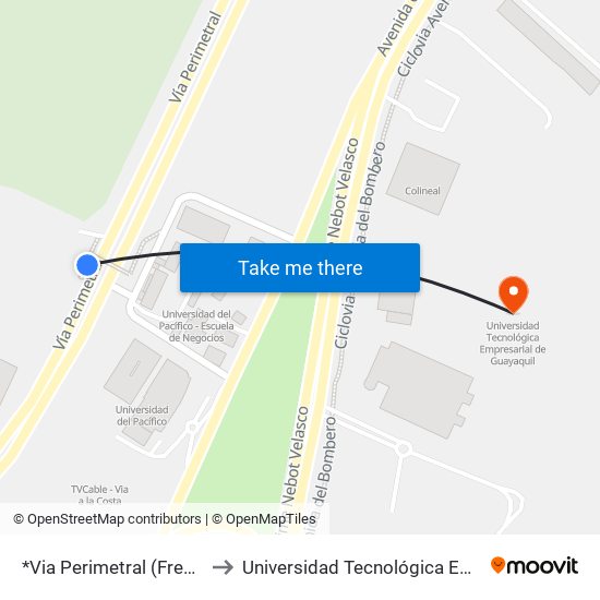 *Via Perimetral (Frente U. Del Pacífico) to Universidad Tecnológica Empresarial De Guayaquil map