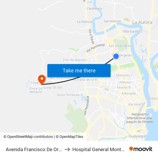 Avenida Francisco De Orellana to Hospital General Monte Sinai map