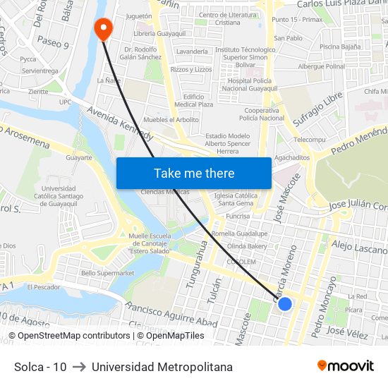 Solca - 10 to Universidad Metropolitana map