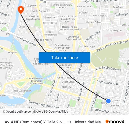 Av. 4 NE (Rumichaca)  Y Calle 2 NE  (Victor M. Rendon) to Universidad Metropolitana map