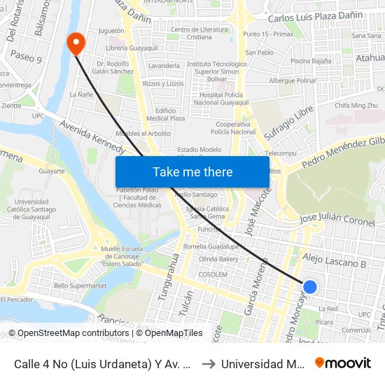 Calle 4 No (Luis Urdaneta) Y Av. 1 No (Pedro Moncayo) to Universidad Metropolitana map