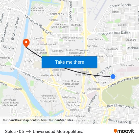 Solca - 05 to Universidad Metropolitana map